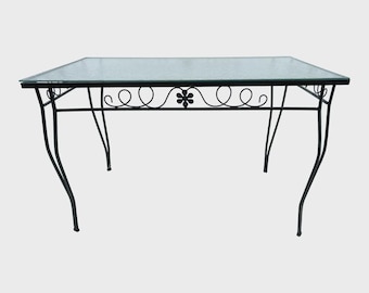 Midcentury Black Wrought Iron Outdoor Glass Top Table,150 Miles From Our zip code(06426) To Yours Free Delivery Others Read Please!