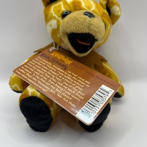May include: A brown and yellow plush bear with a black nose and mouth. The bear is wearing a brown tag that says "Birthday 2/27/77 Tour Memory Swing Auditorium" and has a barcode on the back.