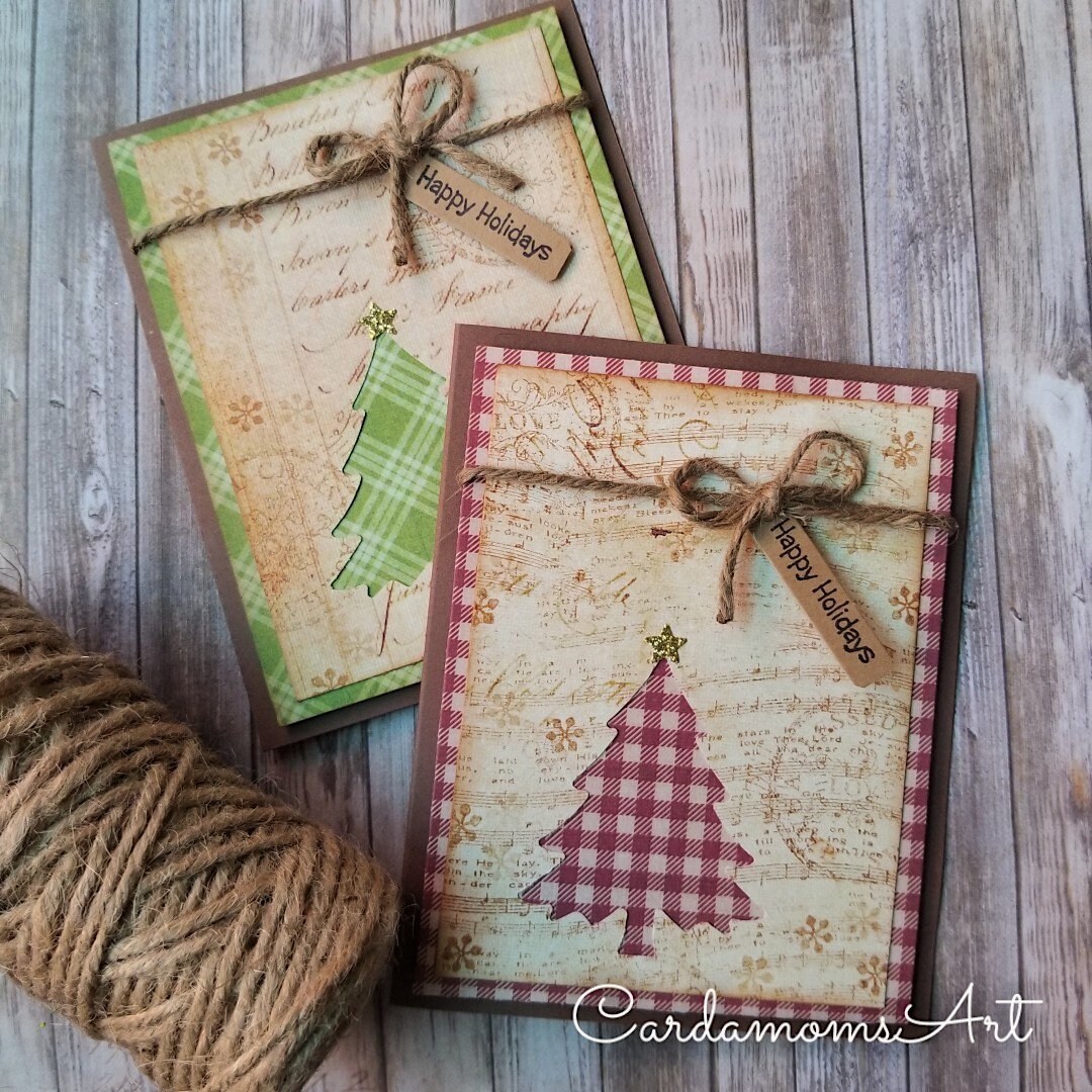 Set of 2 Rustic Christmas Cards With Love Cards Christmas | Etsy