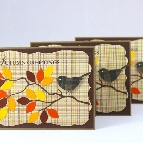 Set of 3 - Thanksgiving Cards - Autumn Card - Fall Leaves - Autumn Blessings - Handmade Card