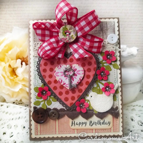 Handmade Greeting card, Birthday card , Handmade card,  Shabby Chic, Greeting card, Birthday wishes card, For her, Floral Card