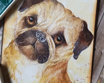 Original Handpainted, NOT A PRINT, Pug Greeting card, Greeting Card, Pug Watercolor.