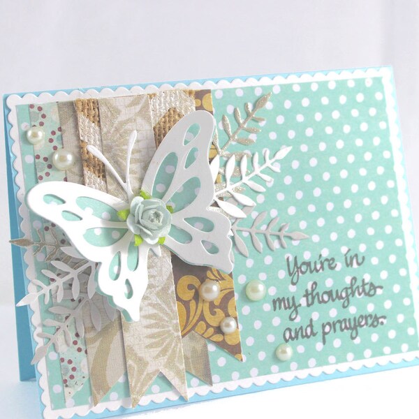 Thoughts and  Prayers Card, Handmade Card, Teal Polka Dotted Card,  All Occasion Card, Greeting Card, Thinking of you Card, Cardamoms Art.
