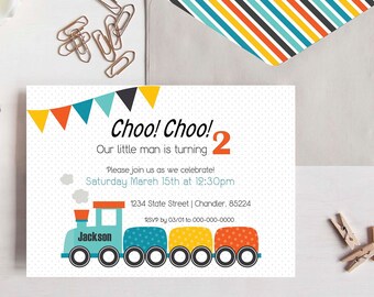 Choo Choo Birthday Party Invitation, Train Birthday Invitation