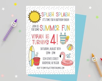 Summer Fun Birthday Invitation, Summer Birthday Bash Invite