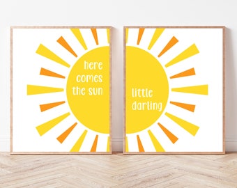 INSTANT DOWNLOAD, Here Come The Sun Nursery Print, Little Darling, The Beatles Digital Print 8x10