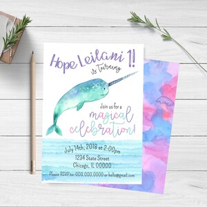 Narwhal Birthday Invitation Watercolor