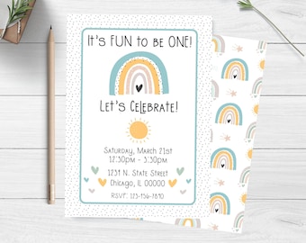 Fun To Be One First Birthday Invite, Rainbow First Birthday Invitation
