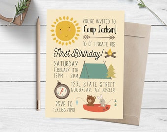 Camping Birthday Party Invitation, Woodland Birthday Invite