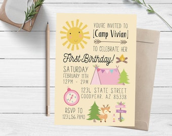 Camping Birthday Invitation, Outdoors Birthday Invite