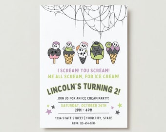 I Scream You Scream Halloween Ice Cream Party Birthday Digital Invitation