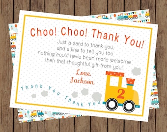 Choo Choo, Birthday Thank You Card, Train Thank You Card, Train Thank You, Boy Birthday, Train Party, Yellow, Orange, Blue. Train (4x6)