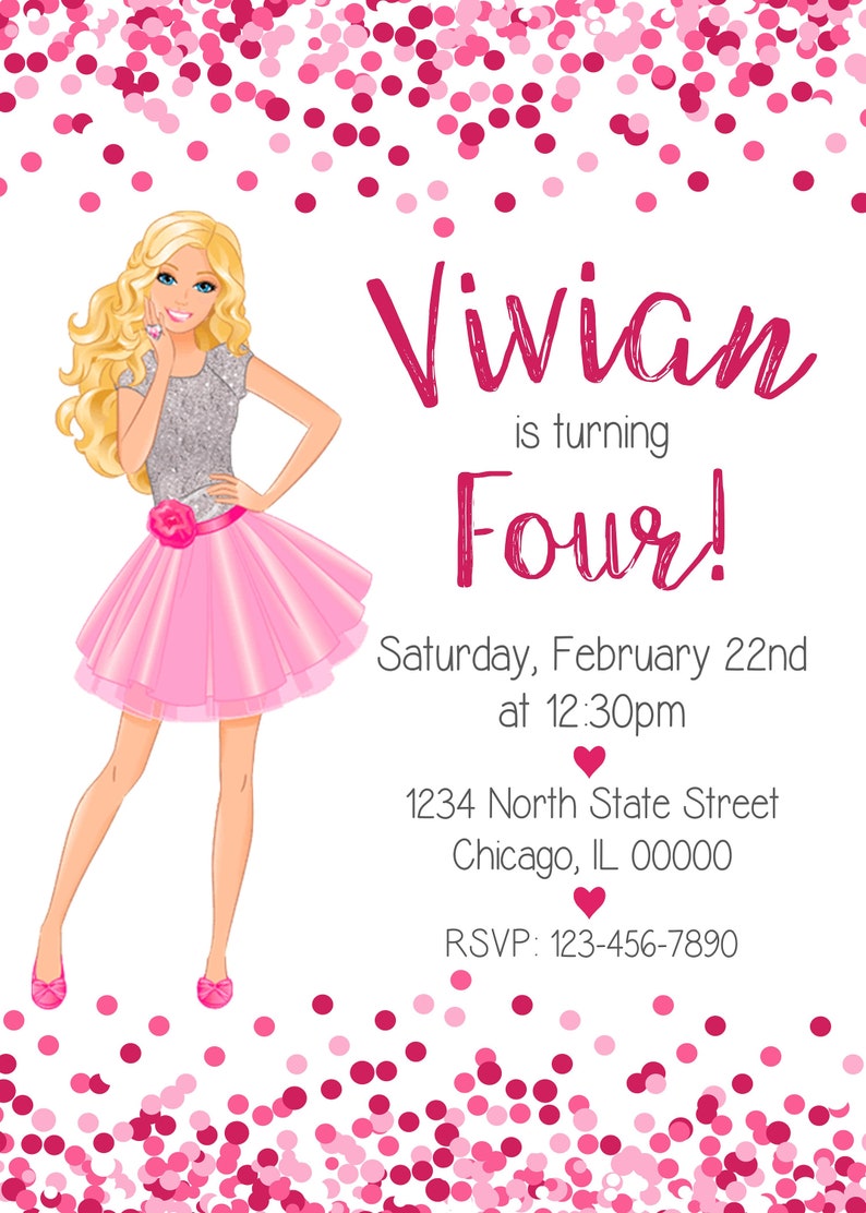 Barbie Birthday Invitation Pink Glitter Barbie Birthday | Etsy