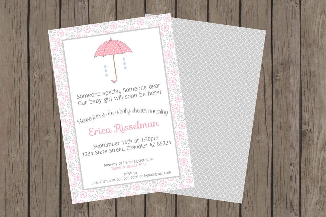 Girl Baby Shower Invitation Umbrella Baby Shower Invite Etsy UK