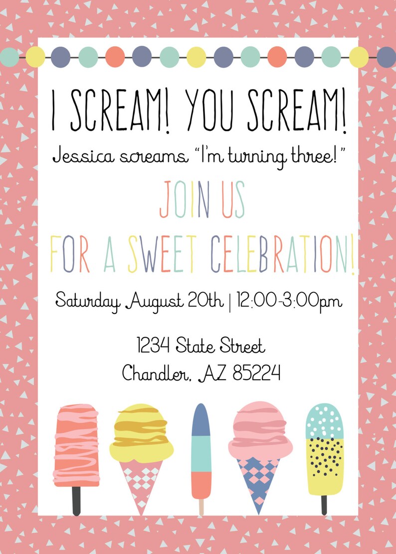 Ice Cream Thank You Card Ice Cream Party I Scream You | Etsy