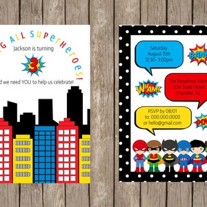 Superhero Birthday Invite, Superhero Birthday Invitation, Superhero Birthday Party, Bang, Wham, Pow, Boy Superhero Party Invite (5x7)