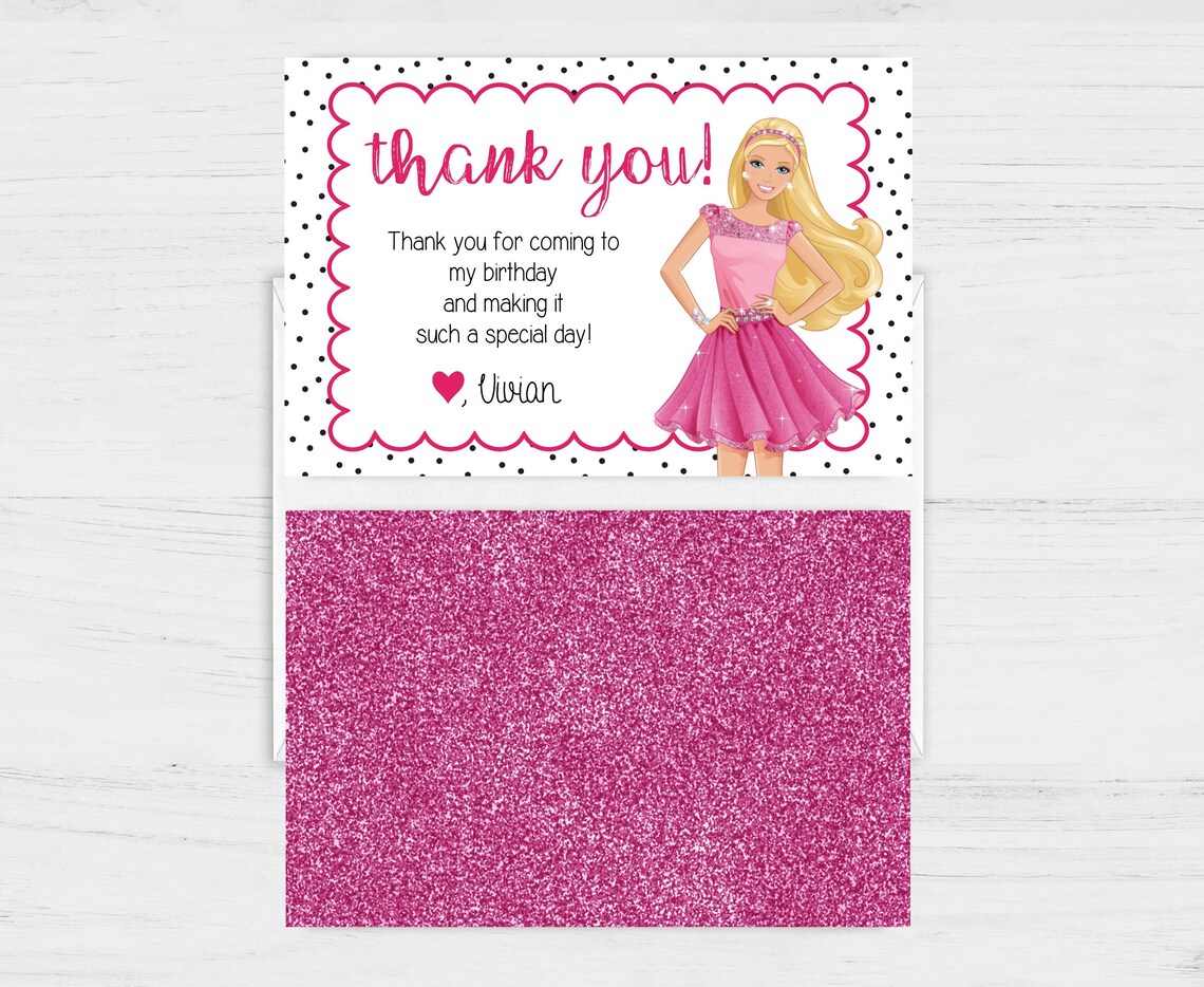 Barbie Birthday Thank You Card | Etsy