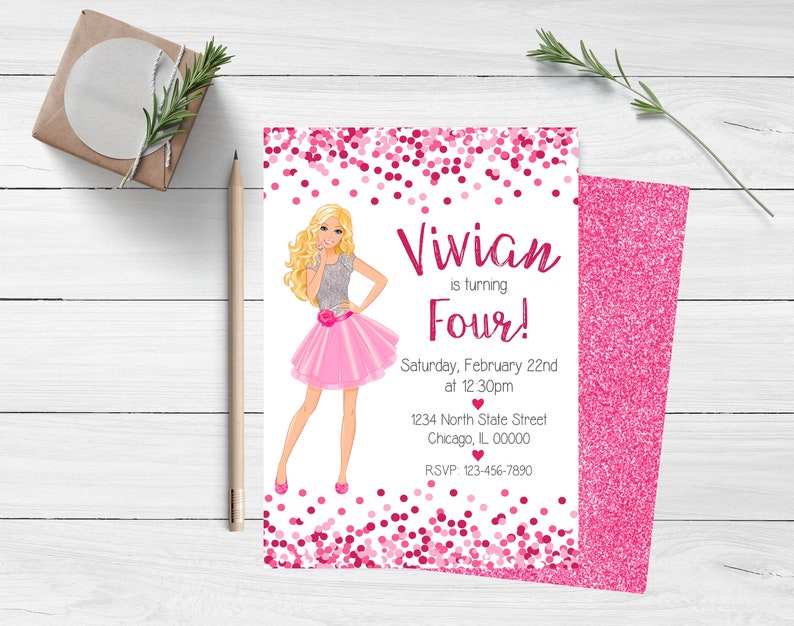 Barbie Birthday Invitation Pink Glitter Barbie Birthday | Etsy