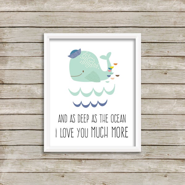 Ocean Nursery Print, Whale Nursery Wall Art 8x10