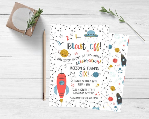 Space Birthday Invitation, Outer Space Birthday Invite, Rocket Ship Birthday, Planet Birthday