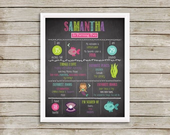 Little Mermaid Birthday Party, Mermaid Stats Poster, Mermaid Birthday Poster, Mermaid Print, Under The Sea, Ocean, Little Mermaid (11x14)