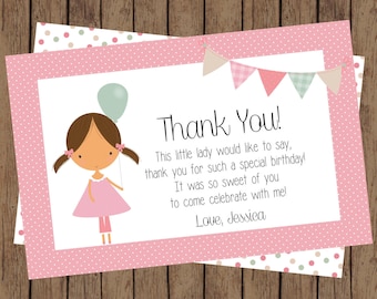 Little Lady Birthday Thank You Card, Girl Thank You Card