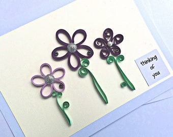 handmade paper quilled all occasion or friendship greeting card – thinking of you