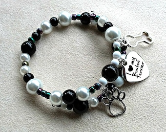 handmade memory wire bracelet with charms – all proceeds to Boston Terrier Rescue Canada