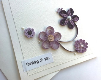 handmade paper quilled all occasion or friendship greeting card – thinking of you