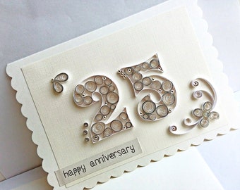 handmade paper quilled special occasion card – silver anniversary