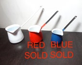 CHOOSE One - Vintage Small Enameled Melting Pots Individual Turkish Coffee Pots with a Long Handle -Sold Individually - Only White is Left