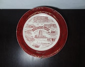 Vintage Red Transferware Beaumont Texas Ceramic Souvenir Plate with Gold Accents - Plate Hanger Included