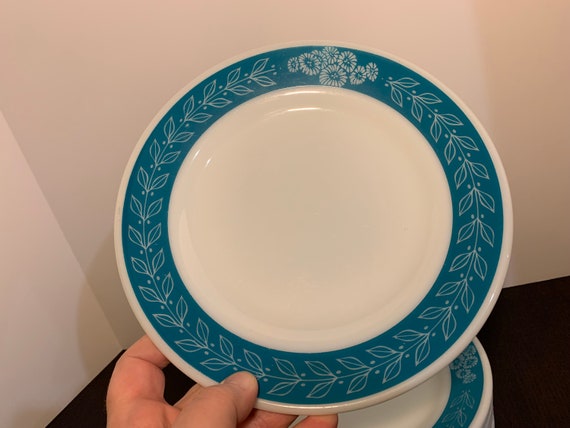 Vintage Pyrex Tableware by Corning Laurel Leaf Turquoise Blue and