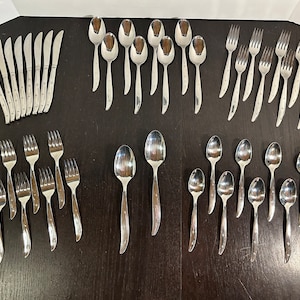 Vintage Superior Starlight INS16 Stainless Steel Atomic Starburst Flatware - Service For 8 + Serving Spoons - Set of 42