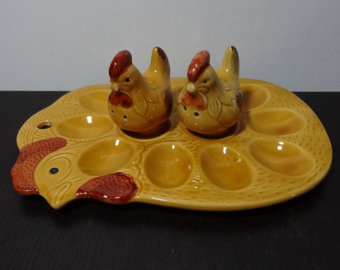 Vintage Ceramic Deviled Egg Plate and Salt and Pepper Shaker Set
