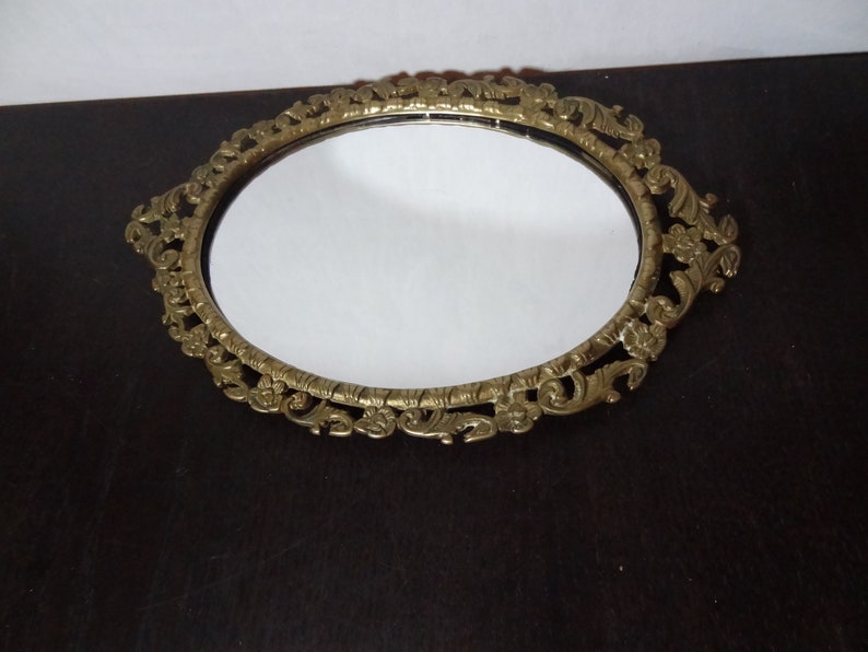 Vintage Small Oval Ornate Brass Wall Mirror Or Vanity Dresser Small Oval Ornate Brass Wall Mirror