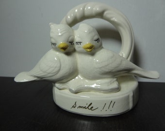 Vintage White Love Birds Ceramic Cake Topper/Figurine