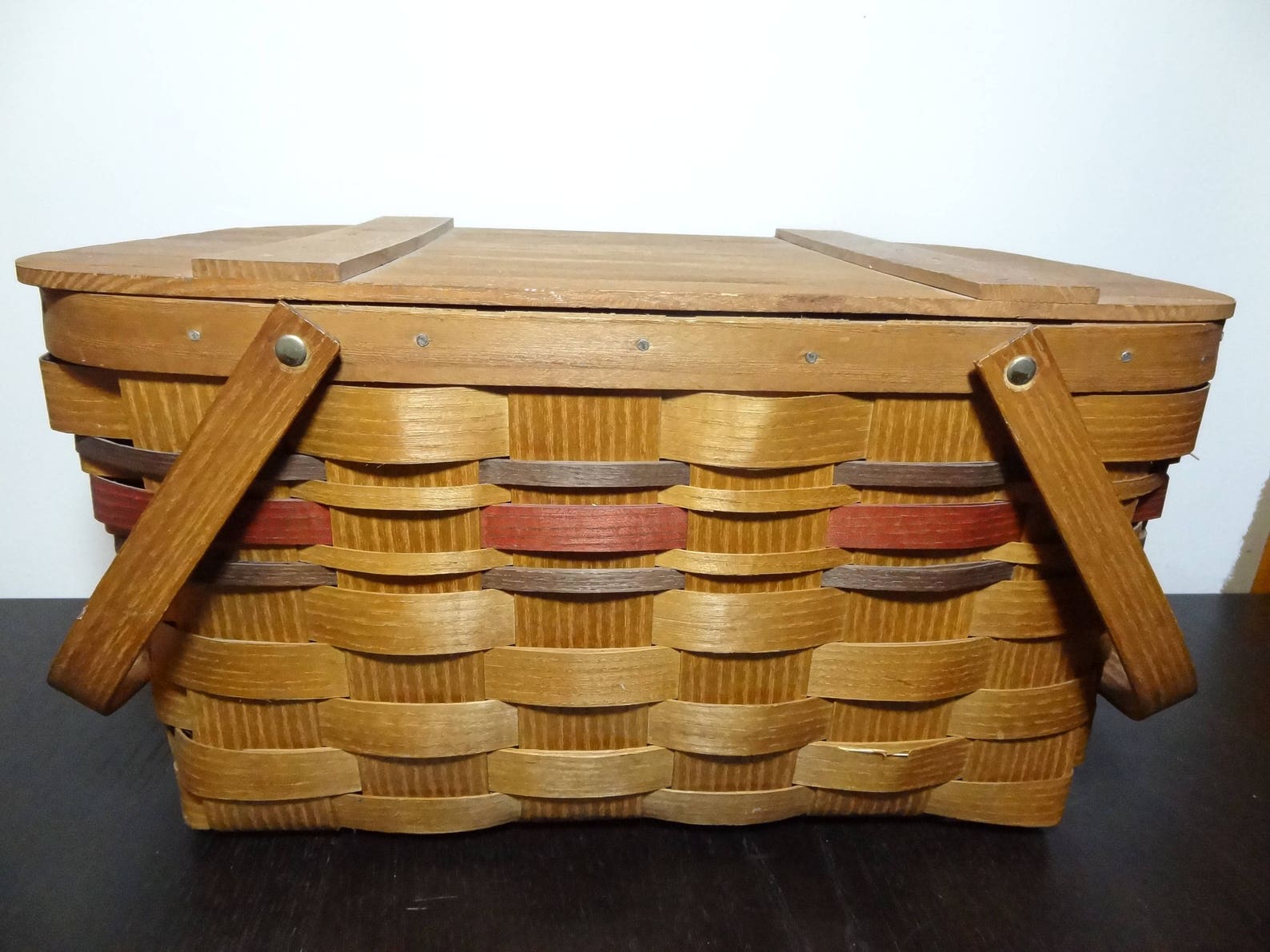 Vintage Handwoven Basketville Picnic Basket With Stripes and Etsy