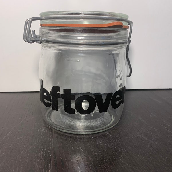 Clear Glass Typography 1/2 Liter Leftovers Jar - Canning Style Jar with Glass Lid, Metal Closure - Modern Graphic Design