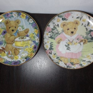 Vintage Franklin Mint Limited Edition Teddy’s Easter Treat and Teddy’s Spring Bouquet Set of 2 Decorative Collector Plates by Sarah Bengry