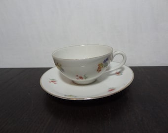 Vintage Small Bavarian China Floral Porcelain or Bone China Teacup and Saucer, Demitasse Tea Cup and Saucer - Germany