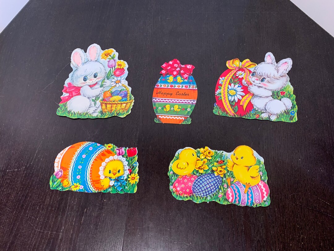 Vintage Easter Die Cut Decorations Set of 5 Small Kitsch Die Etsy