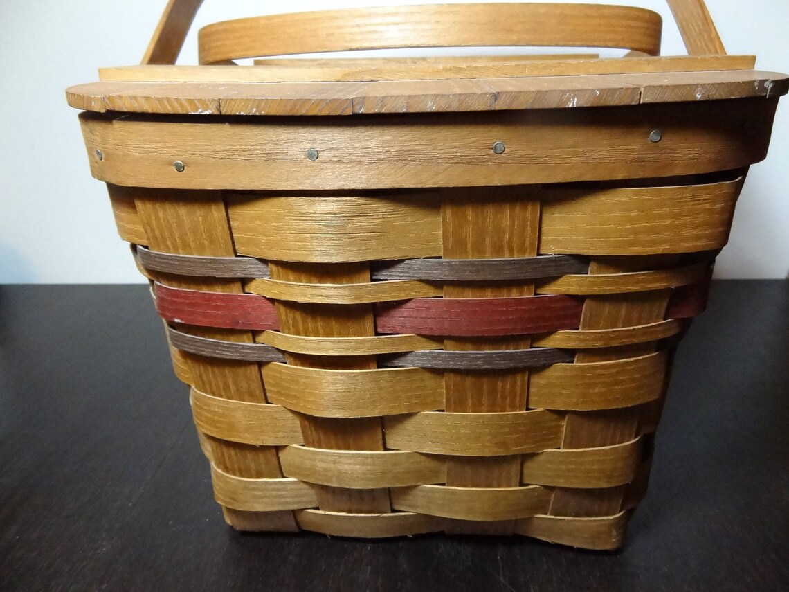 Vintage Handwoven Basketville Picnic Basket With Stripes and Etsy