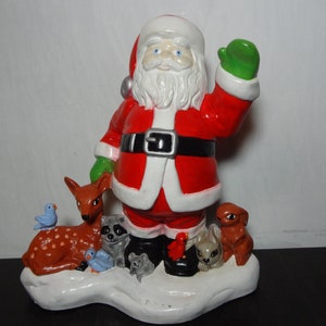 Vintage Oversized Large Ceramic Santa Claus Statue/Figurine Surrounded by Woodland Animals - Old Fashioned Christmas Decor