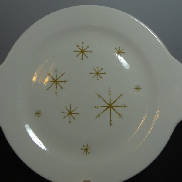 Vintage Royal China Star Glow Cake Plate or Serving Platter - Atomic Gold Starburst -  Mid Century Modern