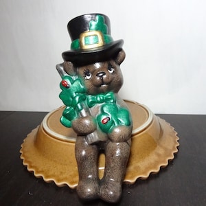 Vintage Ceramic St Patrick’s Day Leprechaun Teddy Bear Figurine - Shelf Sitter Figurine