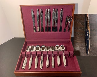 Acsons Atomic Starburst Stainless Steel Flatware in Box - Service For 8 + Serving - Set of 50 - New Old Stock - Vintage Retro Atomic MCM