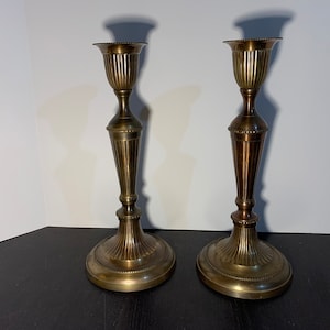 Vintage Tall Brass 13.75 Inch Candlestick Holders - Set of 2