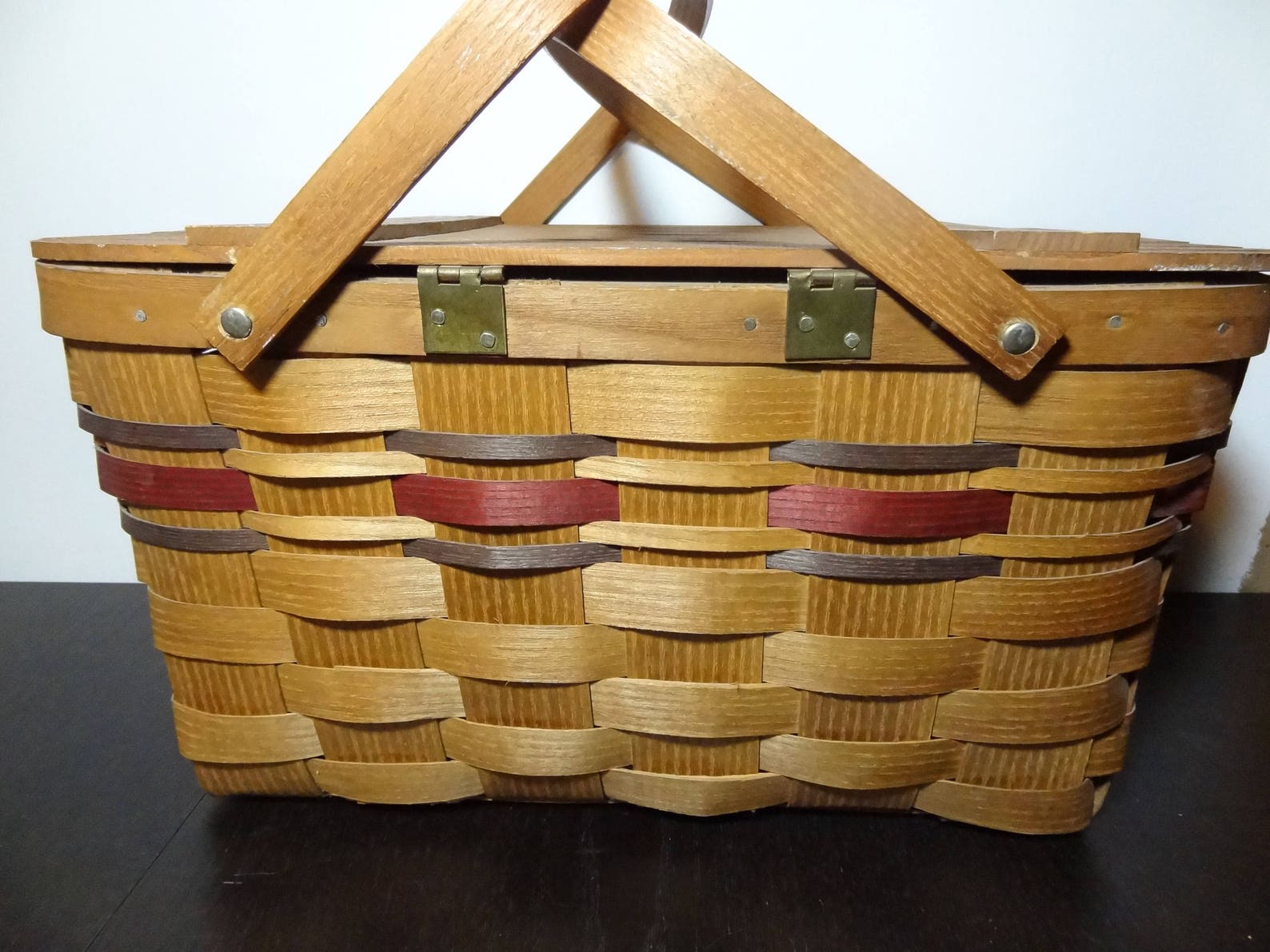 Vintage Handwoven Basketville Picnic Basket With Stripes and Etsy