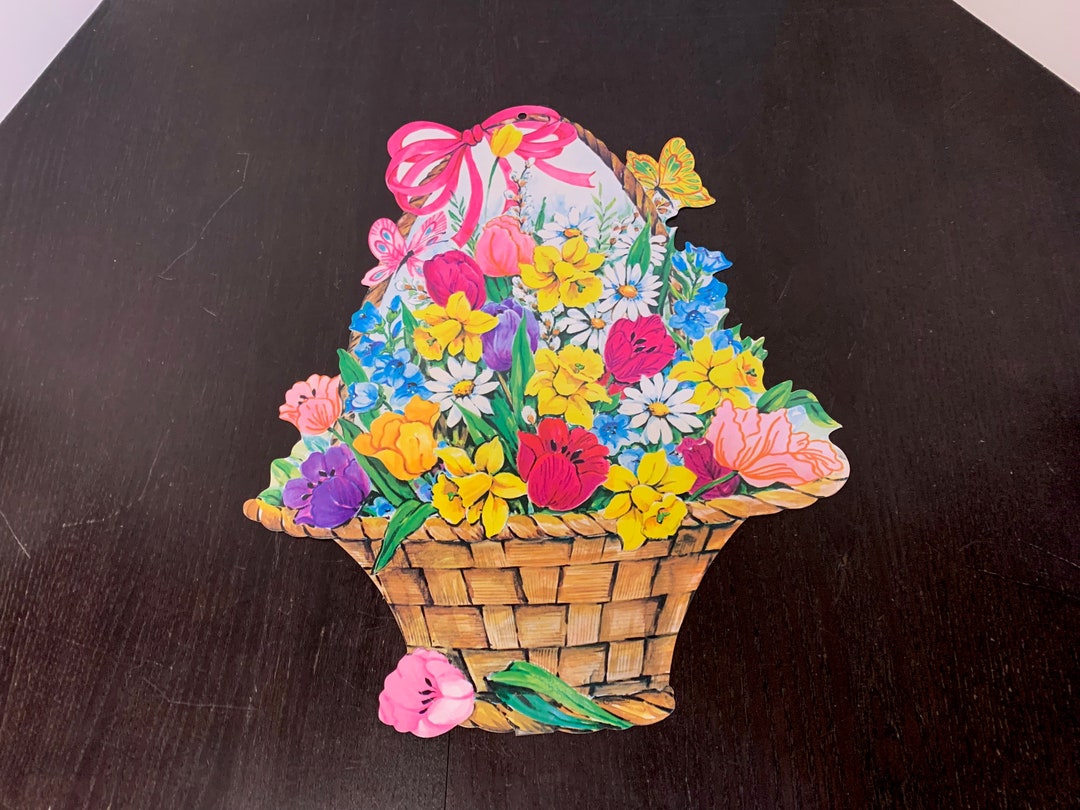 Vintage Easter Die Cut Flower Bouquet Decoration Easter Flower Basket